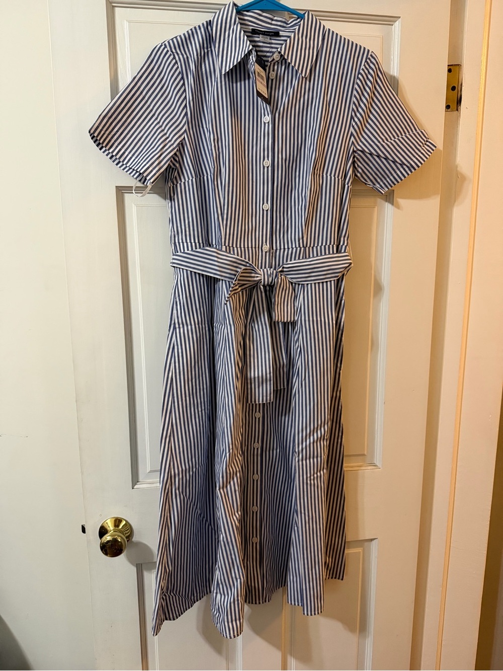 Tommy Hilfiger Blue and White Striped Midi Shirt Dress